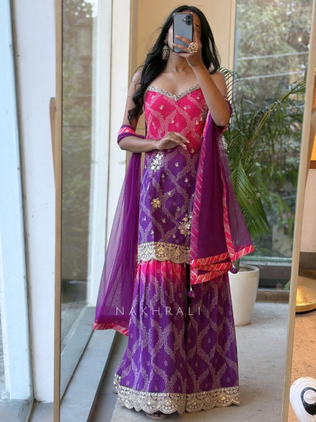 Plum Blossom Ombre Tiered Ensemble Purple Suit Set