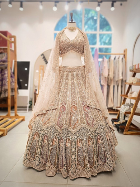 Seraphine Beige Lehenga Set with Zari and Sequin Work