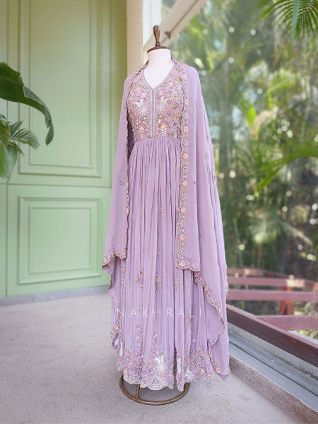 Rayaha Purple Anarkali Set with Multicolor Embroidery & Bead Work