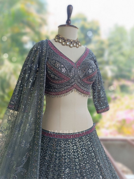 Shimmery Grey Lehenga Set with Embroidery and Sequin Work