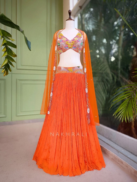 Raviera Orange Lehenga Set with Bead Embroidered Blouse