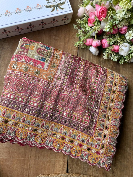 Khwaab Magenta Printed Saree with Sequin Work