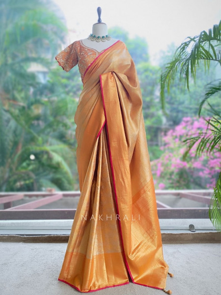 Rajanya Orange Saree with Readymade Blouse