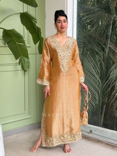 Kyra Mustard  Straight Dress with Mirror Zari Work