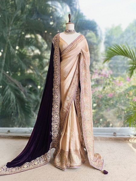 Victoria 2 Piece Beige Saree