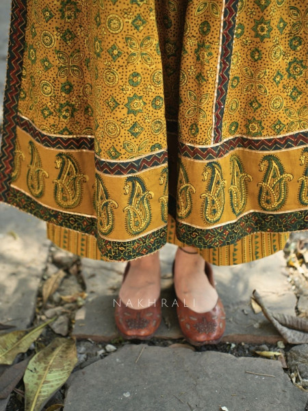 Umrao Mustard Angrakha Cotton Kurta Pant Set