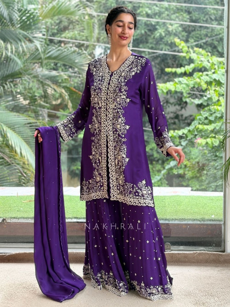 Glacier Bloom Purple Plazzo Suit Set