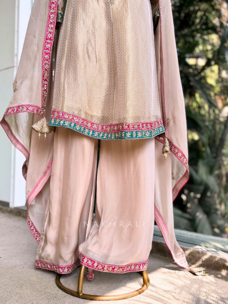 Rivaya Beige Zari Gota Patti Kurta Palazzo Set
