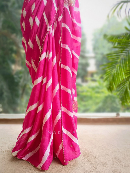 Aurelia Pink Leheriya Saree with Gota Patti and Sequin Work