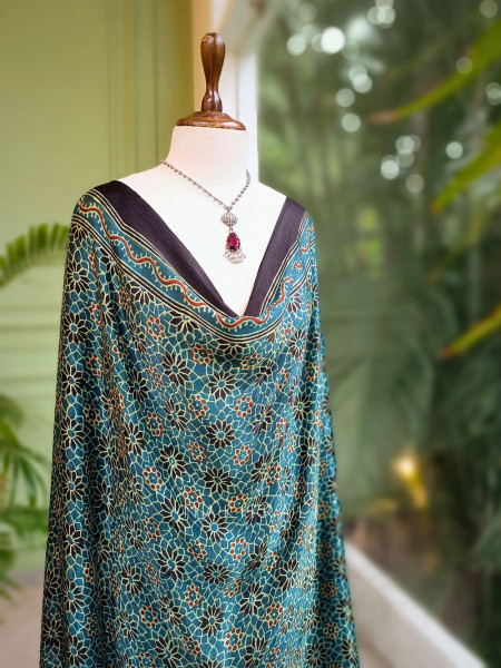 Navera Green Modal Silk Dupatta with Ajrakh Print
