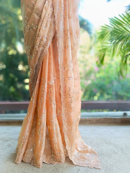 Rimsun Peach Sequin & Bead Embellished