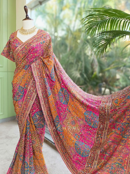 Mishka Magenta Printed Saree with Sequin Work