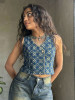 Flexora Blue Printed Sleeveless Top with Overlap Neck Detail