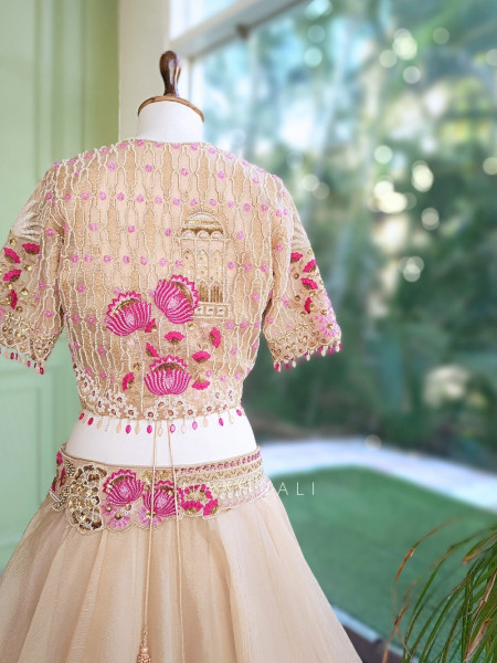 lily Golden Tissue Organza Lehenga Set With Jacket