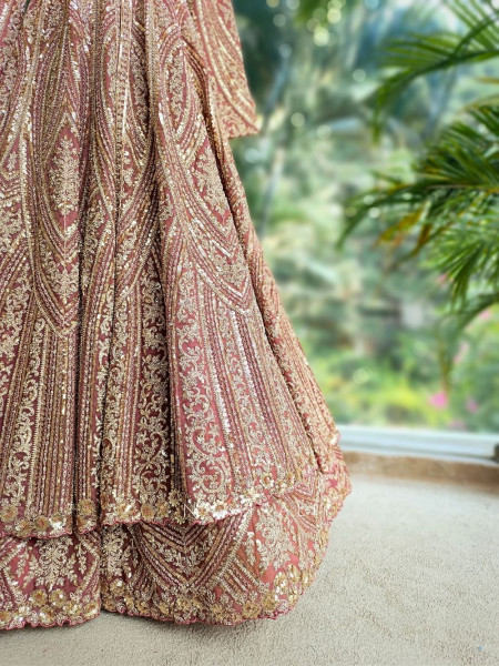 Blush Bloom Pink Achkan Pattern Lehenga with Zari Sequin Work