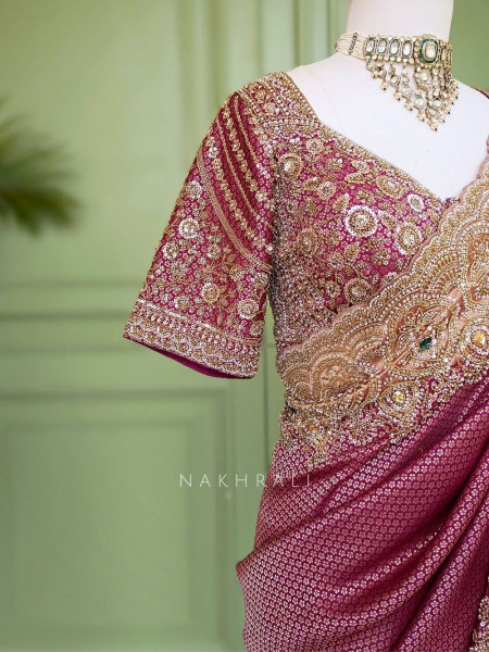 Sameera  Wine Saree Zardozi Border Work