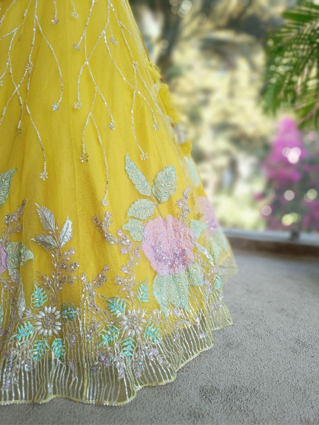 Floral Symphony Yellow Indo-Western Lehenga Set
