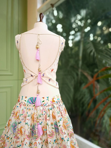 Elysian Cream Printed Lehenga with Intricate Detailing