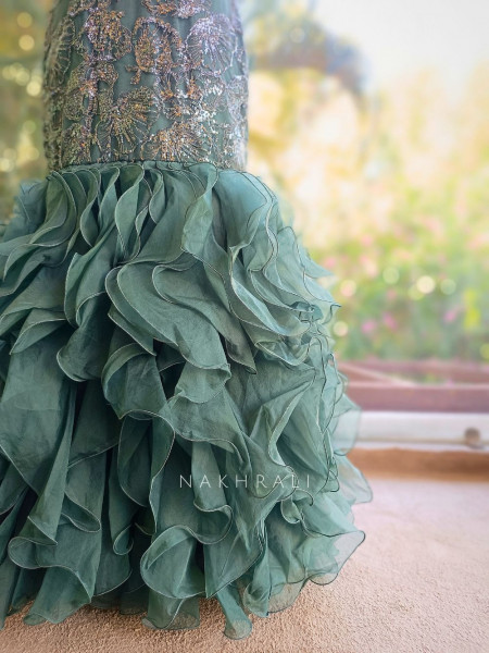 Serenad Teal Green Mermaid Gown with Sequin Embroidery