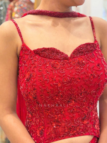 Elara Red Sequin Indo-Western Lehenga Set