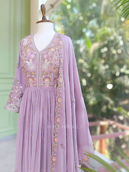 Rayaha Purple Anarkali Set with Multicolor Embroidery & Bead Work