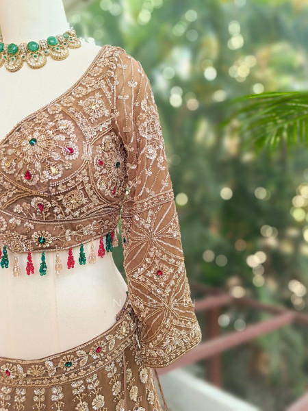Rajvan Brown Net Lehenga Set with Cut Dana Sequin Work