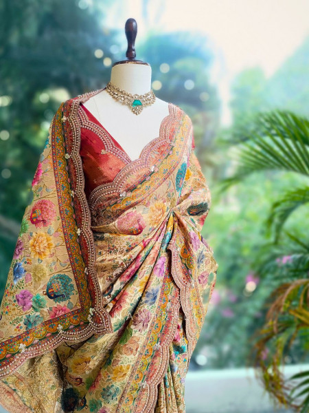 Anvika Beige Saree with Cut Dana and Sequin Work