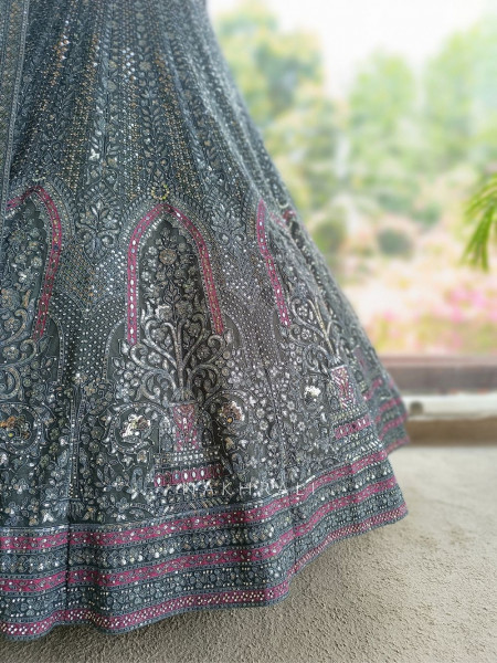 Shimmery Grey Lehenga Set with Embroidery and Sequin Work