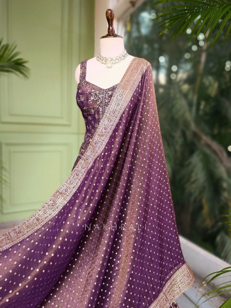 Lyra Purple Lehenga with Gold Zari and Sequin Work