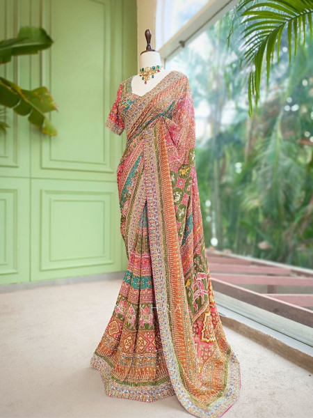 Noor-e-Aftab Multicolor Printed Saree with Sequin Embroidery