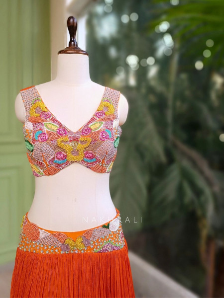Raviera Orange Lehenga Set with Bead Embroidered Blouse