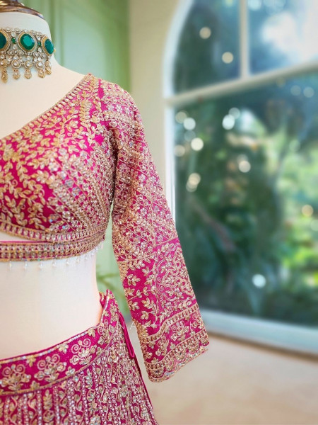 Royal Vermilion Magenta Bridal Lehenga with Intricate Zari Work