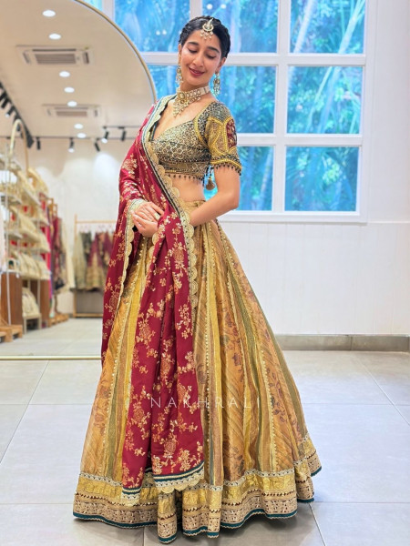 Mridula Bottle Green Banarasi Silk Lehenga Set