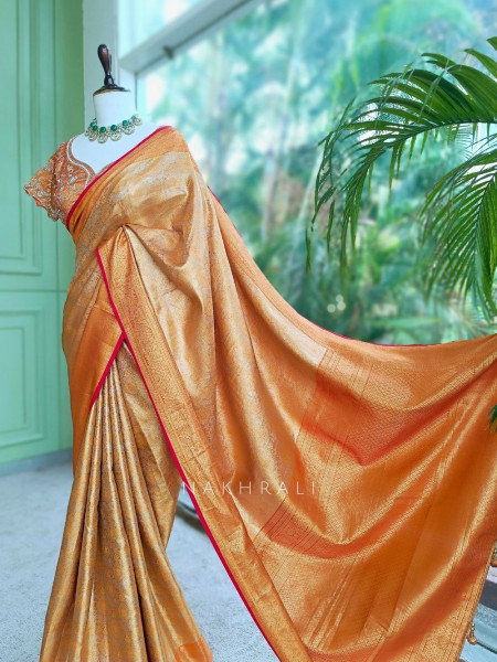 Rajanya Orange Saree with Readymade Blouse