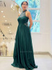 Elowen Green Halter Neck Long Dress with Cut Dana Work