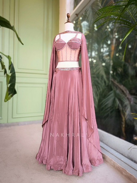 Fern Brown Corset Lehenga with Cut Dana Work