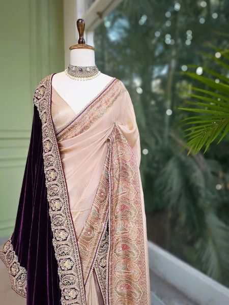 Victoria 2 Piece Beige Saree