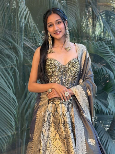 Sunehra Grey Banarasi Silk Bridal Lehenga with Zari & Sequin Embroidery