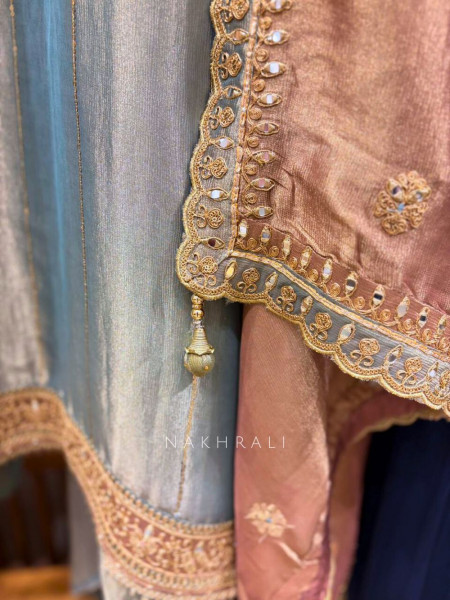 Ravika Sea Green Dress Material with Mirror Gota Patti Work