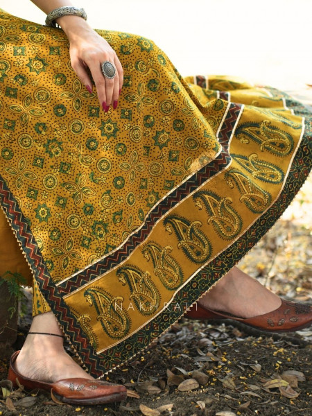 Umrao Mustard Angrakha Cotton Kurta