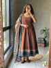 Miraya Brown Cotton Suit Set with Printed Border Detail
