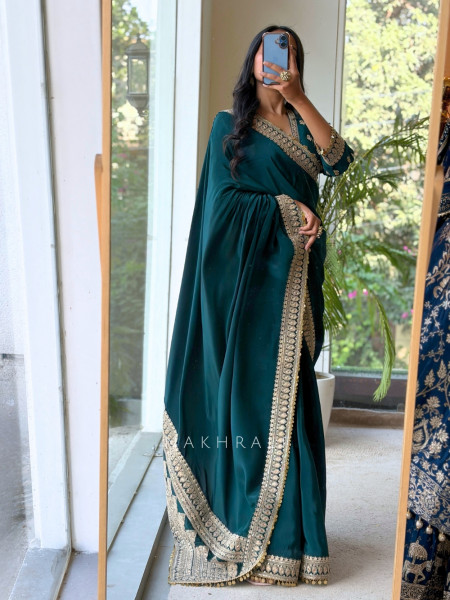 Thalassa Coin Green Chinon Georgette Saree