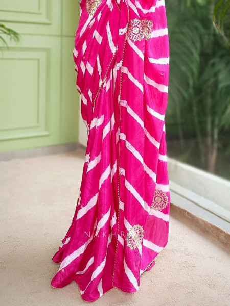 Aurelia Pink Leheriya Saree with Gota Patti and Sequin Work