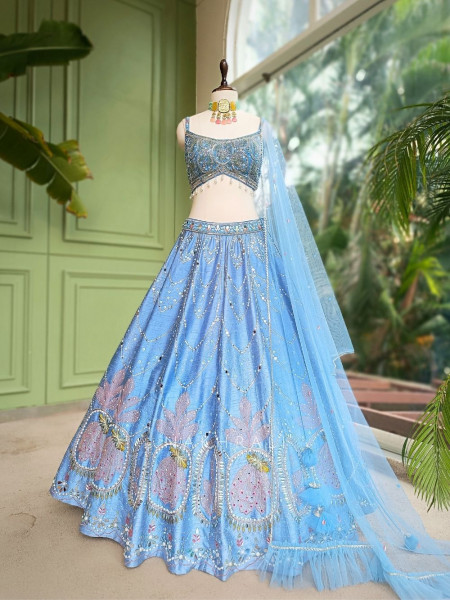 Aurora Bloom Blue Lehenga with Sequin, Mirror, Pearl and Cut Dana Work