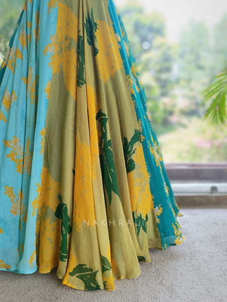 Harit Multicolour Indo Western Lehenga Set with Embroidered Blouse & Printed Skirt