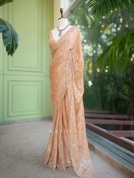 Rimsun Peach Sequin & Bead Embellished