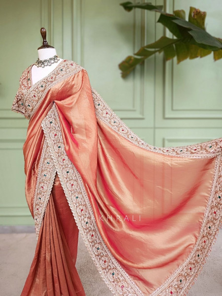 Bloomcrest Peach Embellished Saree with Readymade Blouse
