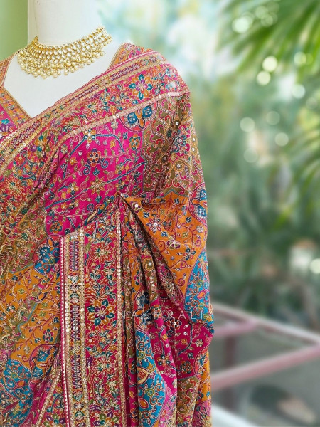 Mishka Magenta Printed Saree with Sequin Work