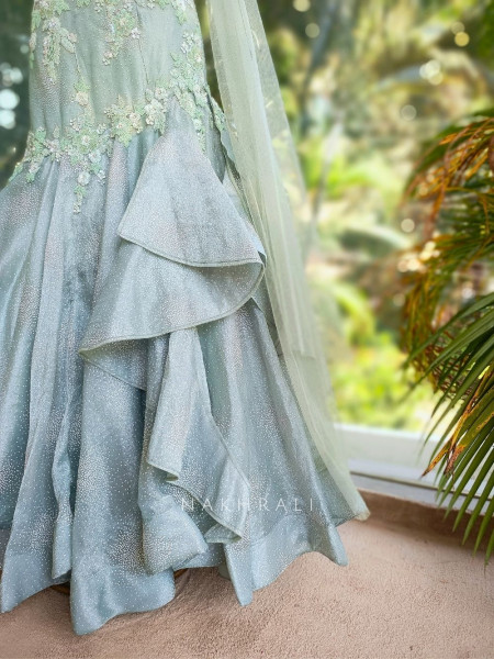 Serenya Sea Green Indo-Western Lehenga Set with Floral Embroidery