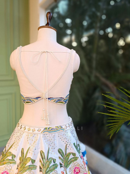 Royal Canvas White Printed Lehenga with Sequin Bead Work